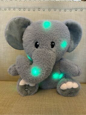 Hopearl Grey Elephant 11” Plush Toy with Changing Color LED Lights & Musical